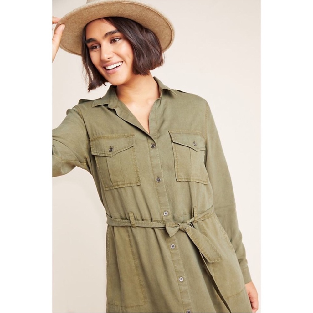 Cloth & Stone by Anthropologie Eryn Utility Shirt Dress Olive Lyocell XS